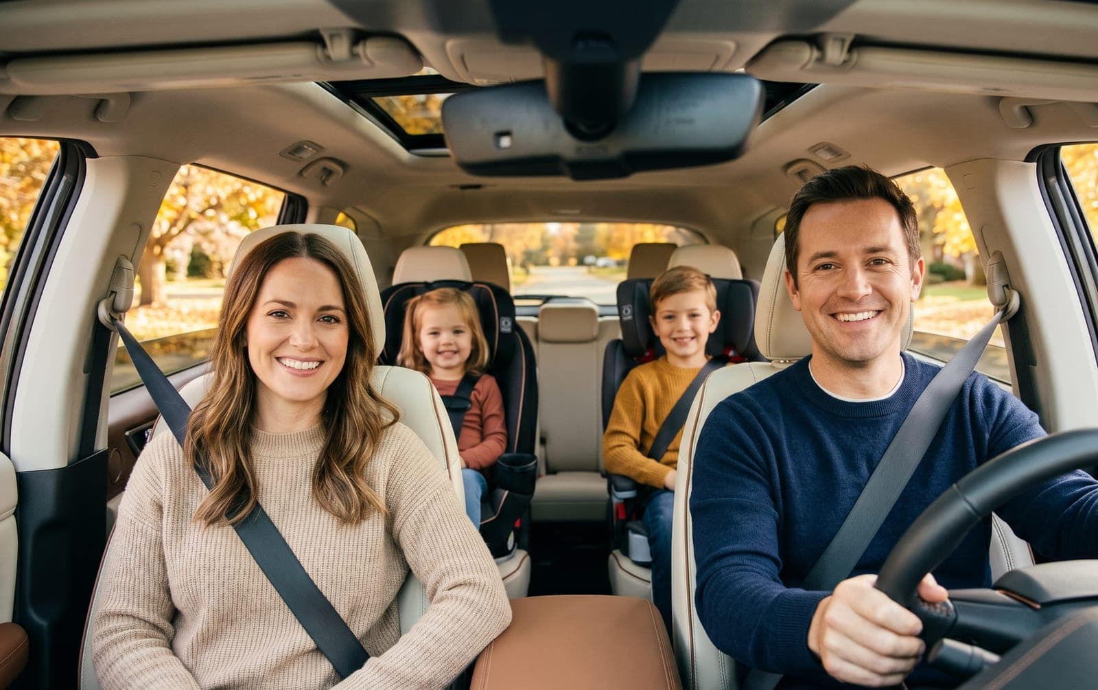 Family seated in their vehicle